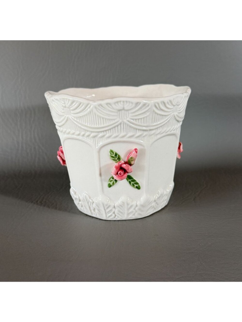 Vintage Bloom Rite Ceramic Rose Planter Cachepot Victorian Shabby Chic 5" - Picture 2 of 12